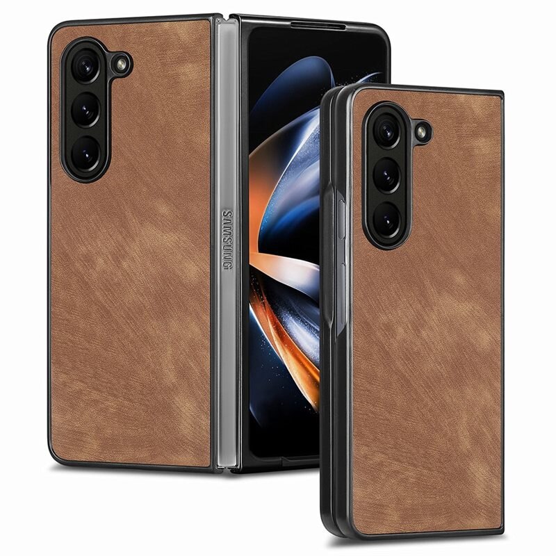 Samsung Galaxy Z Fold 5 Leren hoesje bruin - Mooie leren telefoonhoesje