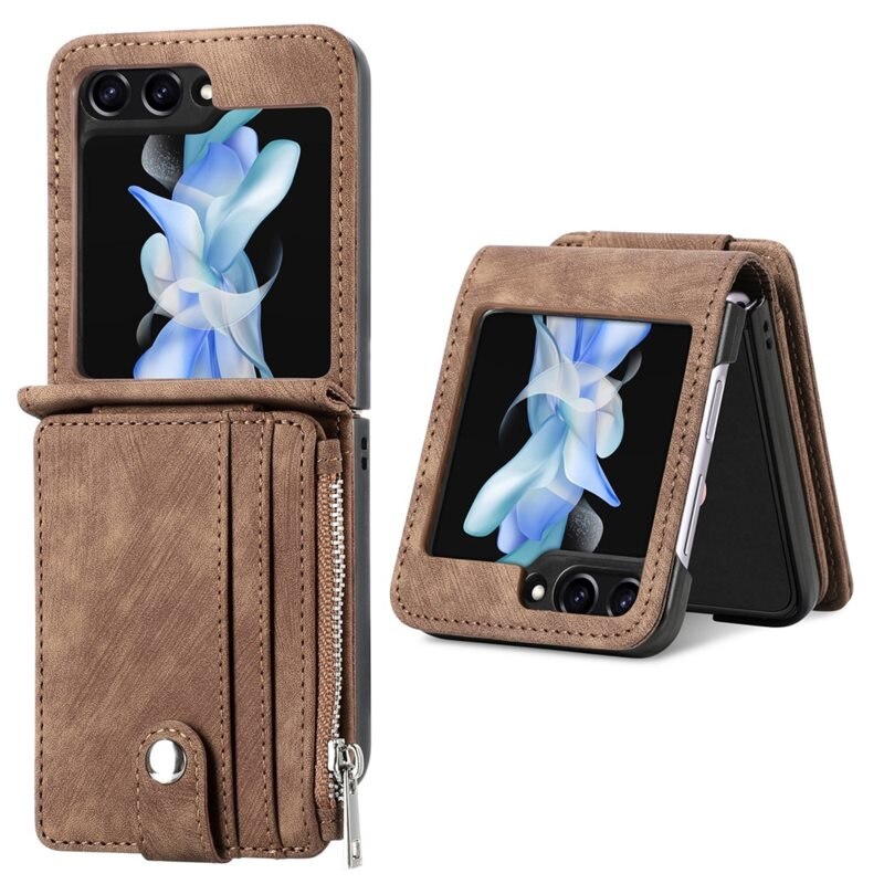 Samsung Galaxy Z Flip 6 Bookcover hoesje Multi-Slot Rits bruin