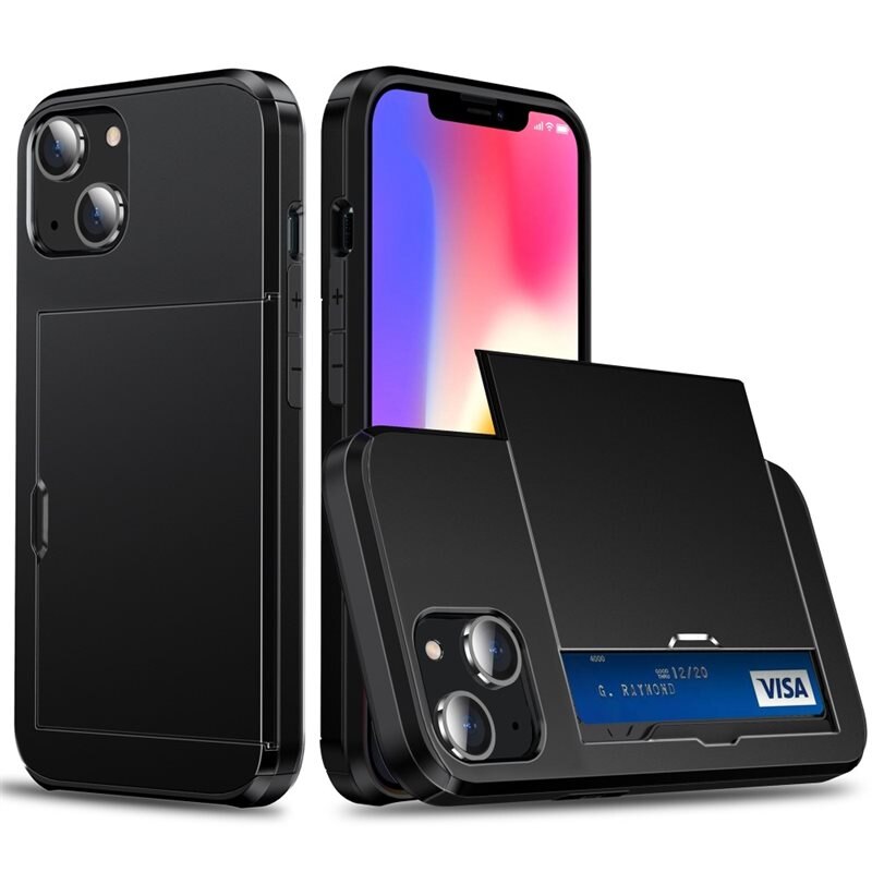 iPhone 15 Plus Hoesje met Cardslot Zwart - Beschermhoes met plek voor pasjes