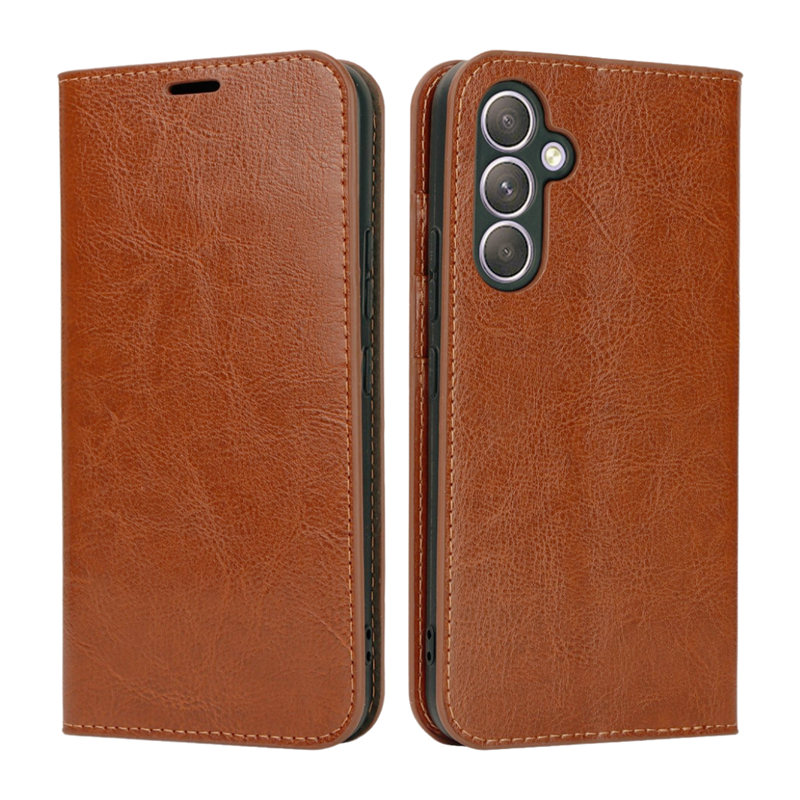 Samsung Galaxy A54 Mobielhoesje Echt Leer Bruin - Dun hoesje met kaartvak en standaardfunctie