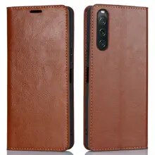 Sony Xperia 10 V Mobielhoesje Echt Leer Bruin - Dun hoesje met kaartvak en standaardfunctie