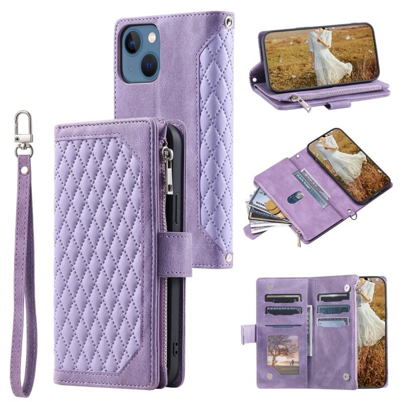 iPhone 15 Portemonnee tas Quilted Paars - Telefoontasje dames