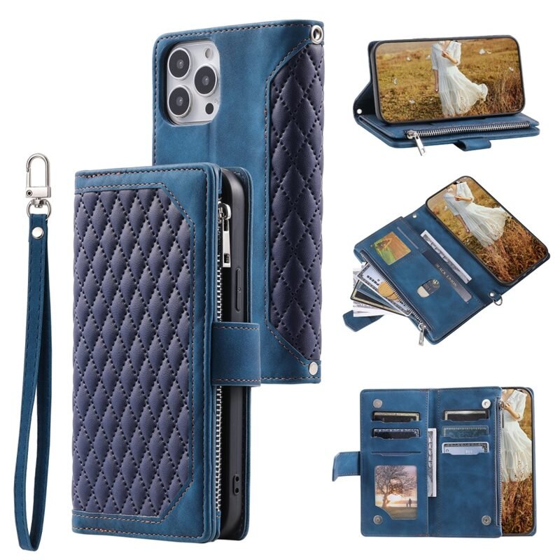 iPhone 15 Pro Max Portemonnee tas Quilted Blauw - Telefoontasje dames