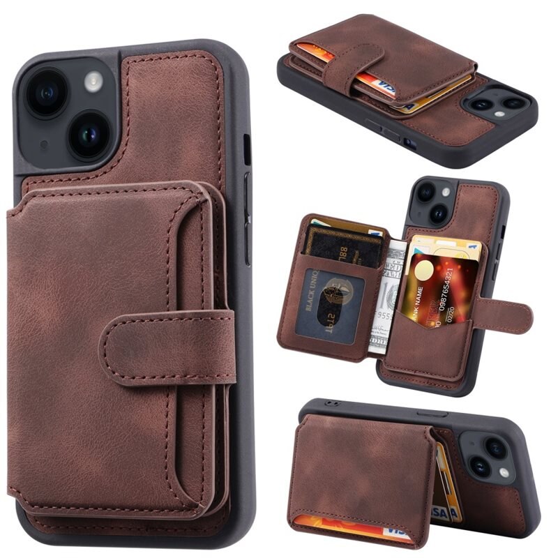 iPhone 15 Plus RFID blocking Multi-slot Hoesje bruin - Hoesje met ingebouwde portemonnee, RFID-bescherming