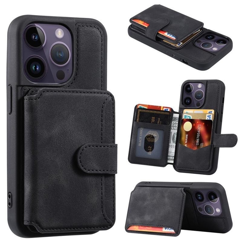 iPhone 15 Pro RFID blocking Multi-slot Hoesje zwart - Hoesje met ingebouwde portemonnee, RFID-bescherming