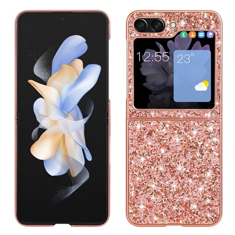 Samsung Galaxy Z Flip 5 Glitterhoesje, rosé goud