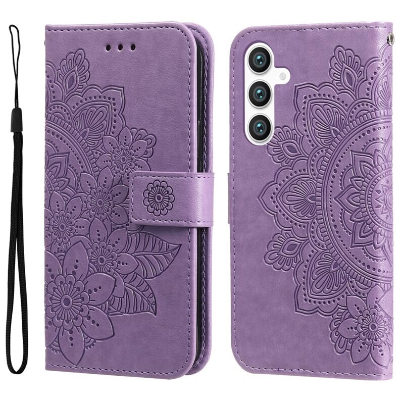 Samsung Galaxy S23 FE Leren Mandalahoesje paars - Hoesje met cameragat en uitschuifbare standaard