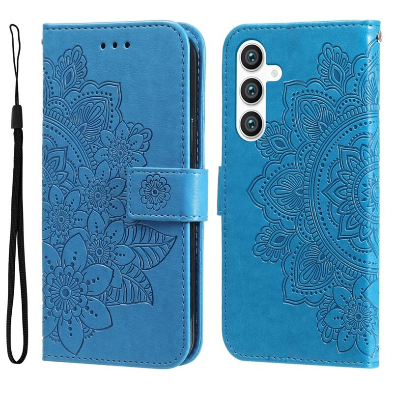 Samsung Galaxy S23 FE Leren Mandalahoesje blauw - Hoesje met cameragat en uitschuifbare standaard