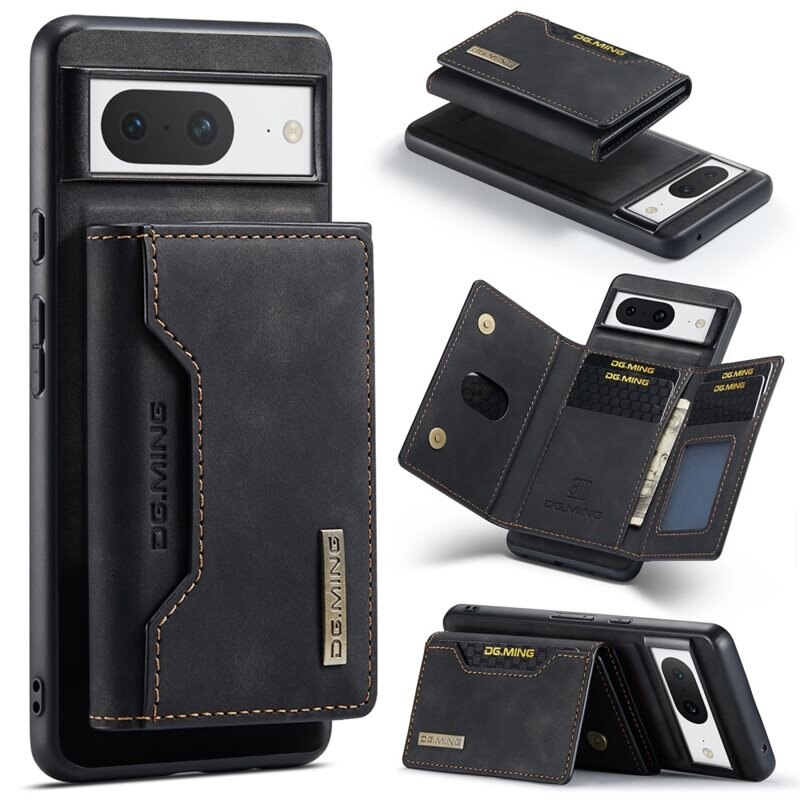 DG.MING Magnetic Card Slots Case Google Pixel 8 Zwart - Mooi leren hoejse met afneembaar portemonneetje