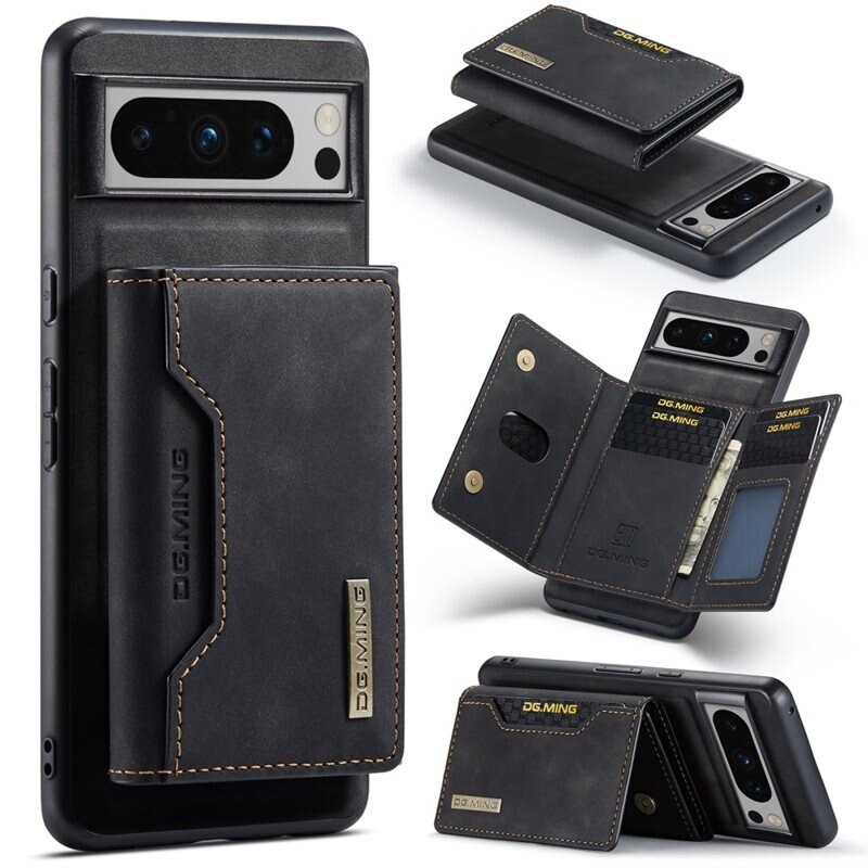 DG.MING Magnetic Card Slots Case Google Pixel 8 Pro Zwart - Mooi leren hoejse met afneembaar portemonneetje