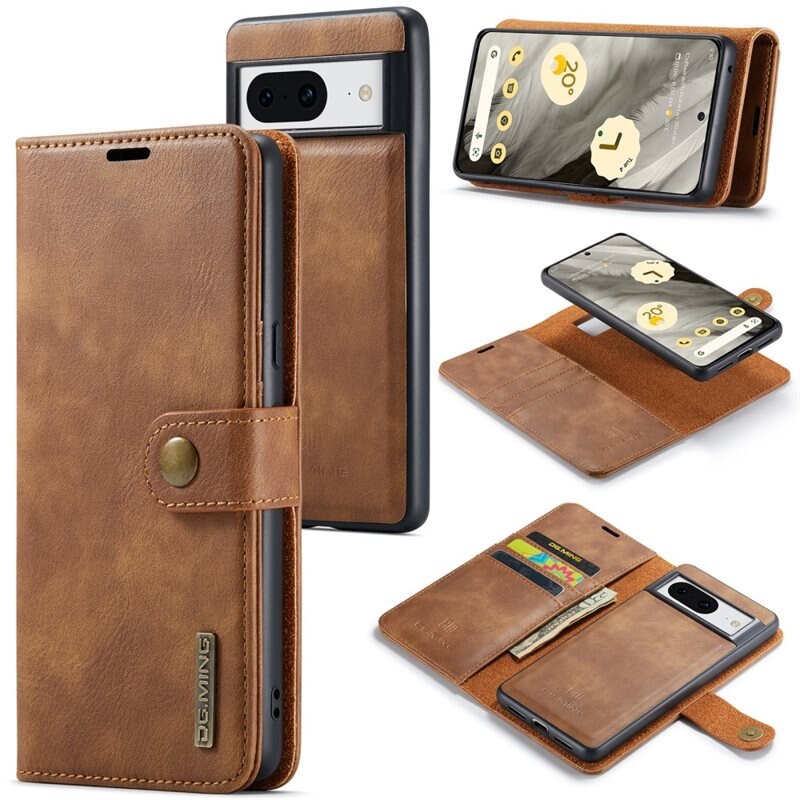 DG.MING Magnet Wallet Google Pixel 8 Cognac - Stijlvol lederen boekhoesje met afneembaar magnetisch binnenhoesje