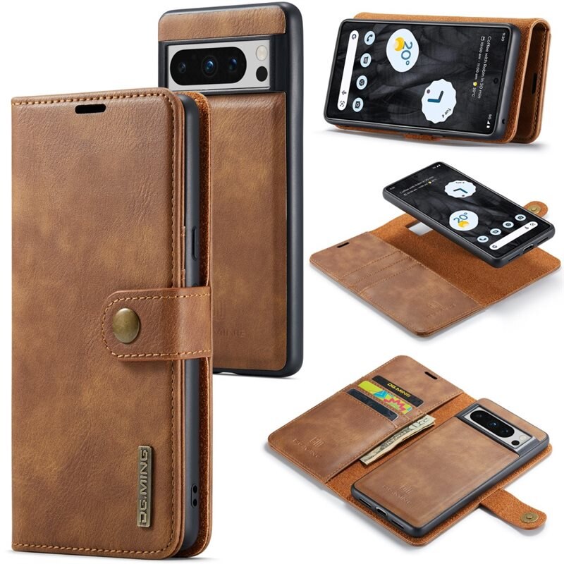 DG.MING Magnet Wallet Google Pixel 8 Pro Cognac - Stijlvol lederen boekhoesje met afneembaar magnetisch binnenhoesje