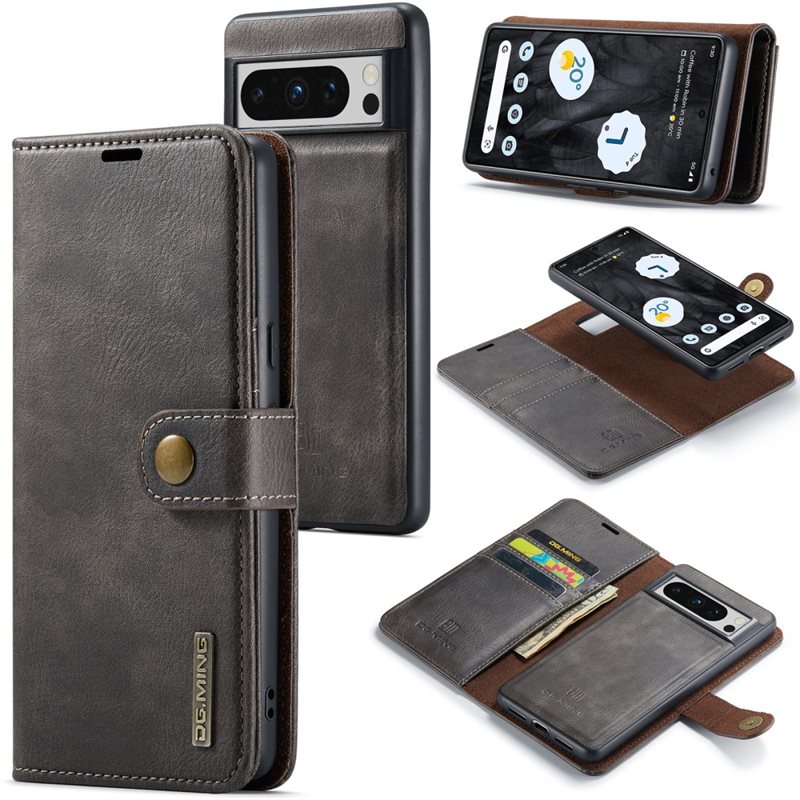 DG.MING Magnet Wallet Google Pixel 8 Pro Brown - Stijlvol lederen boekhoesje met afneembaar magnetisch binnenhoesje