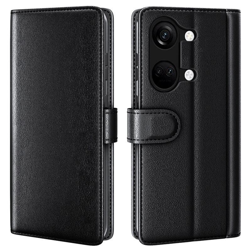 OnePlus Nord 3 Echt lederen hoesje Zwart - Klassiek boekhoesje met plek voor briefgeld en pasjes