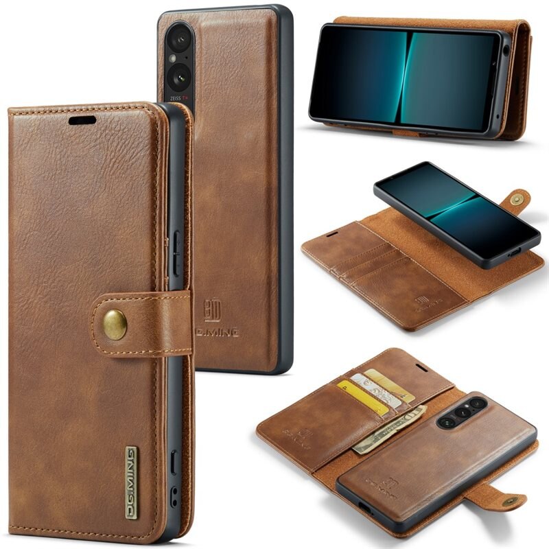 DG.MING Magnet Wallet Sony Xperia 1 V Cognac - Stijlvol lederen boekhoesje met afneembaar magnetisch binnenhoesje