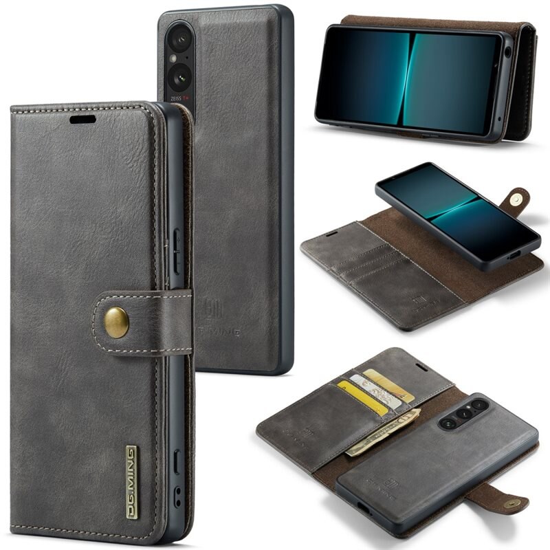 DG.MING Magnet Wallet Sony Xperia 1 V Brown - Stijlvol lederen boekhoesje met afneembaar magnetisch binnenhoesje