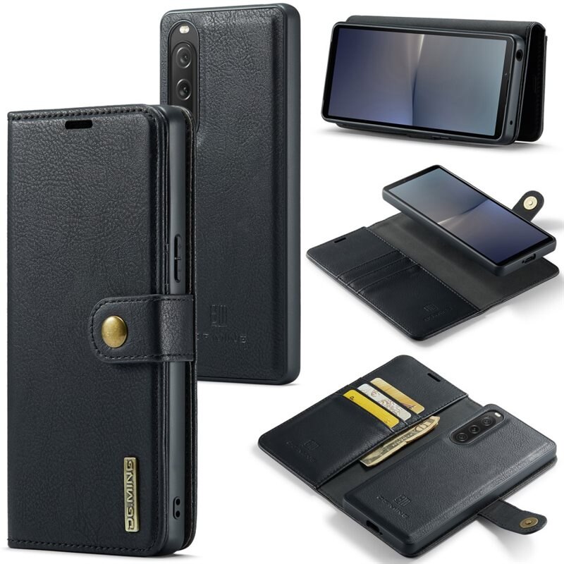 DG.MING Magnet Wallet Sony Xperia 10 V Black - Stijlvol lederen boekhoesje met afneembaar magnetisch binnenhoesje