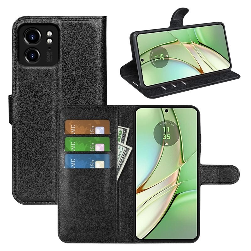 Motorola Edge 40 Smartphonehoesje Zwart - Portemonneehoesje met kaartvak en ingebouwde standaardfunctie