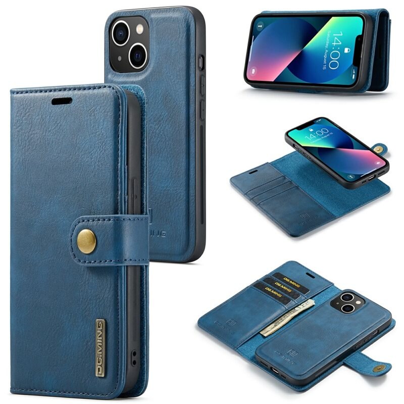 DG.MING Magnet Wallet iPhone 15 Blue - Stijlvol lederen boekhoesje met afneembaar magnetisch binnenhoesje