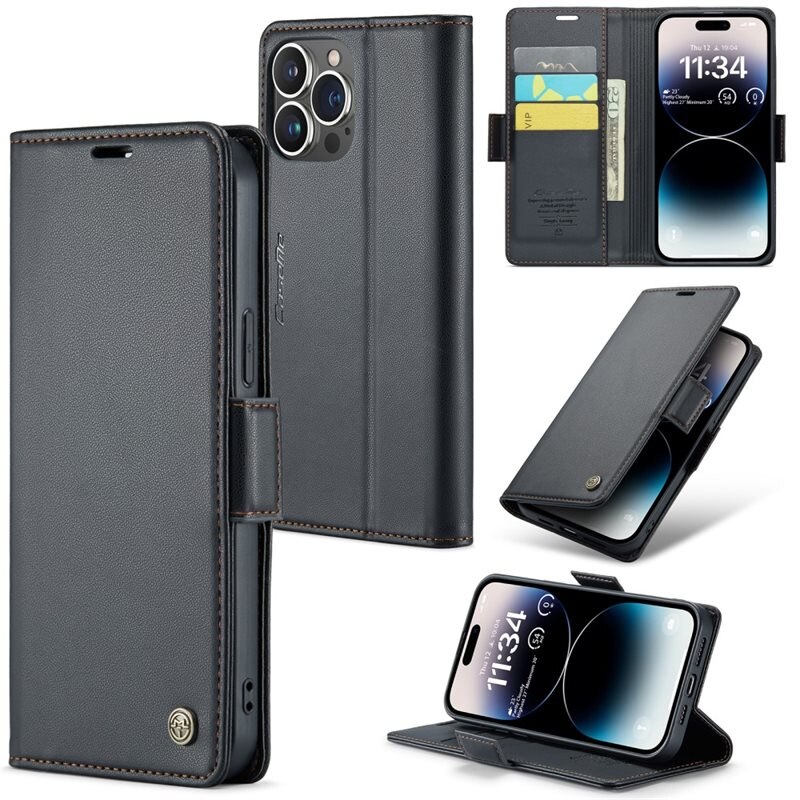 CaseMe RFID blocking Slim Bookcover Hoesje iPhone 15 Pro Max Zwart - Telefoonhoesje met portemonnee en RFID-bescherming
