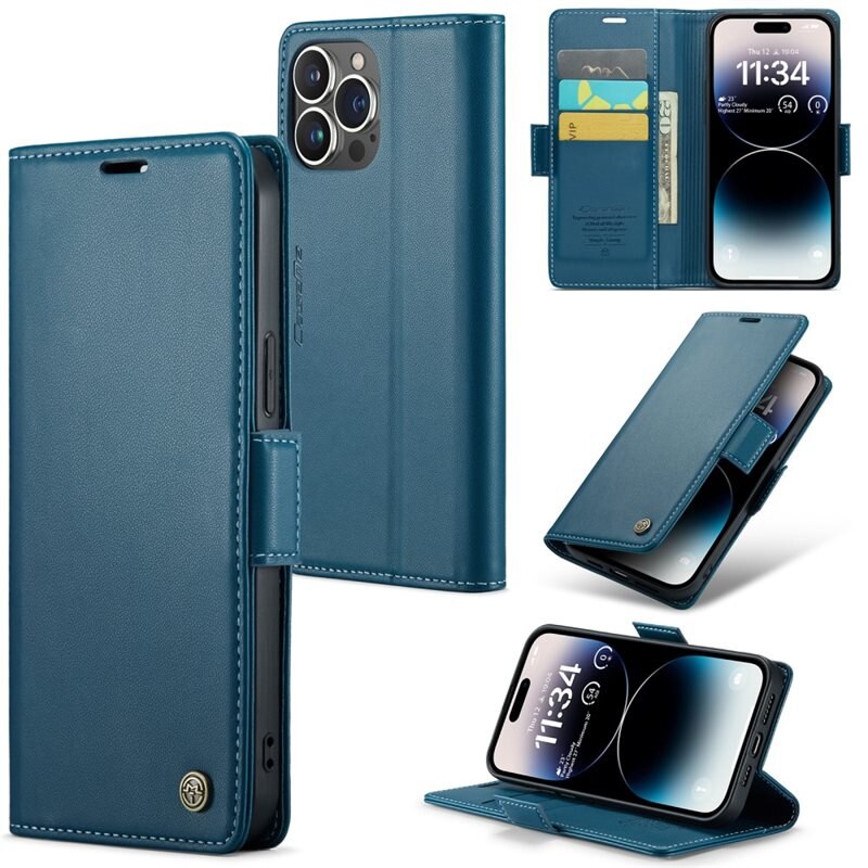 CaseMe RFID blocking Slim Bookcover Hoesje iPhone 15 Pro Max Blauw - Telefoonhoesje met portemonnee en RFID-bescherming