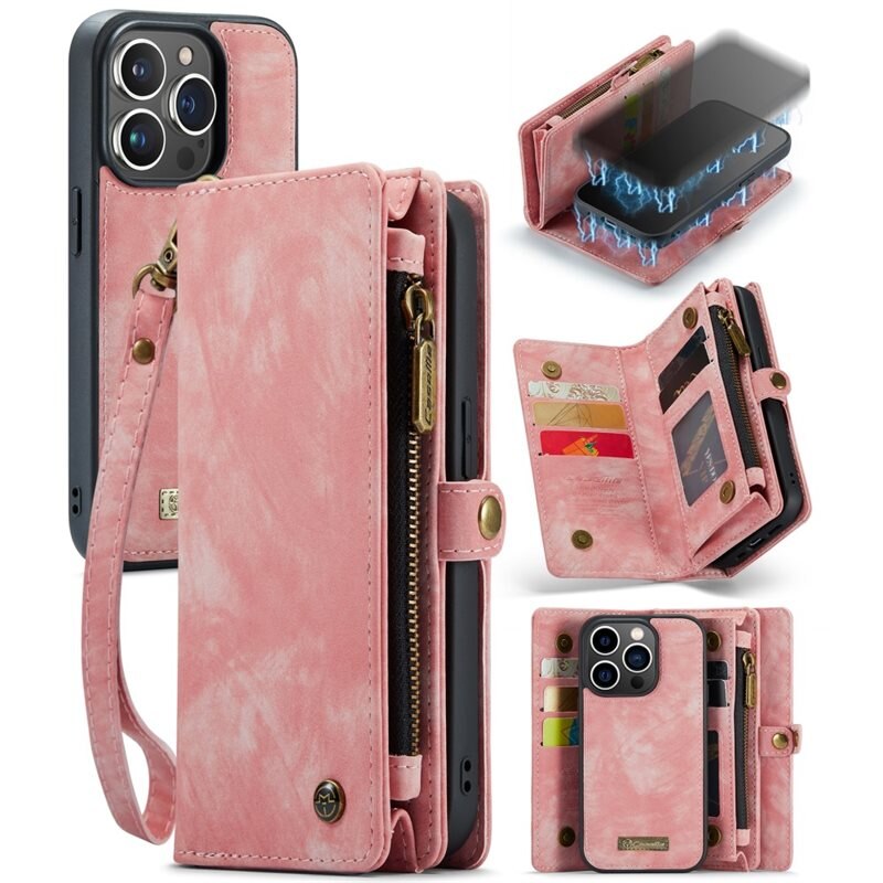 CaseMe Multi-slot Hoesje iPhone 15 Pro Roze - Telefoonhoesje met plek voor extra veel pasjes - Pasjeshouder