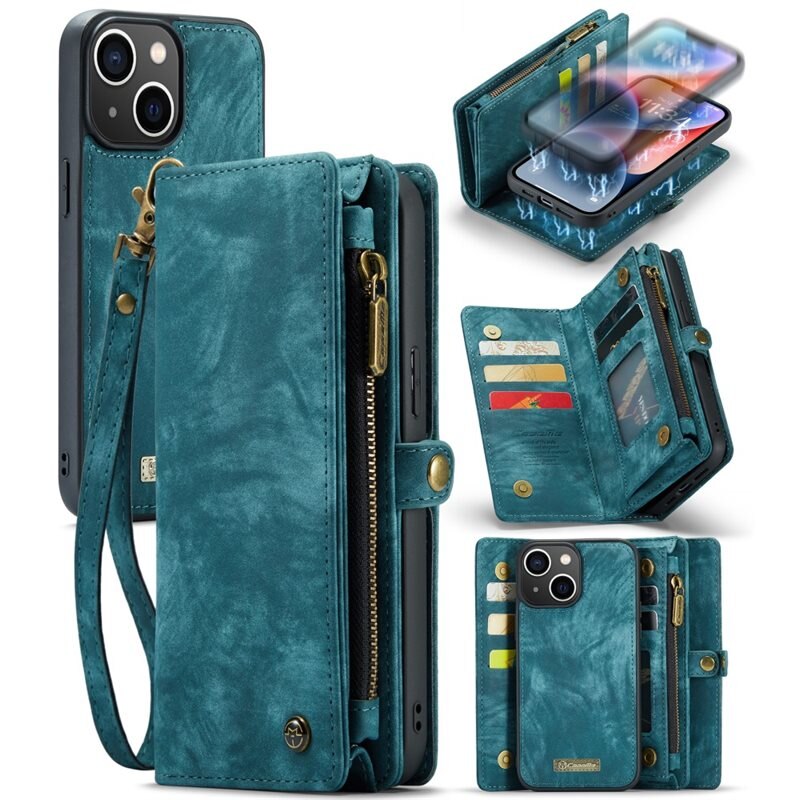 CaseMe Multi-slot Hoesje iPhone 15 Blauw - Telefoonhoesje met plek voor extra veel pasjes - Pasjeshouder