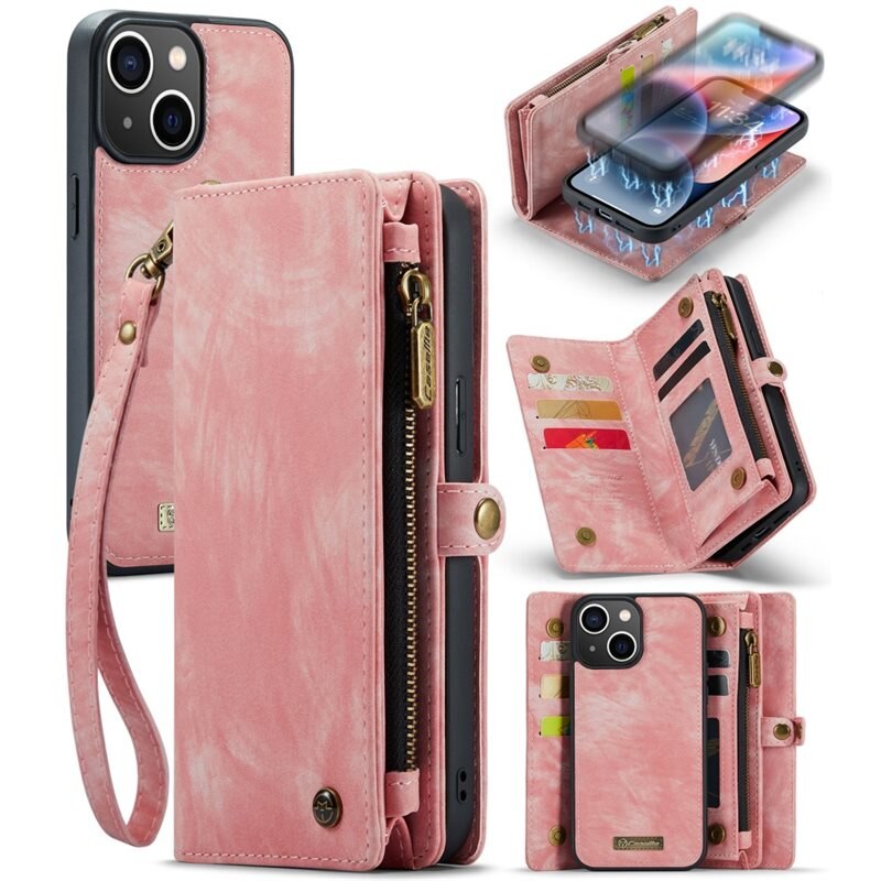 CaseMe Multi-slot Hoesje iPhone 15 Roze - Telefoonhoesje met plek voor extra veel pasjes - Pasjeshouder