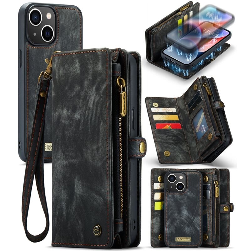 CaseMe Multi-slot Hoesje iPhone 15 Plus Grijs - Telefoonhoesje met plek voor extra veel pasjes - Pasjeshouder