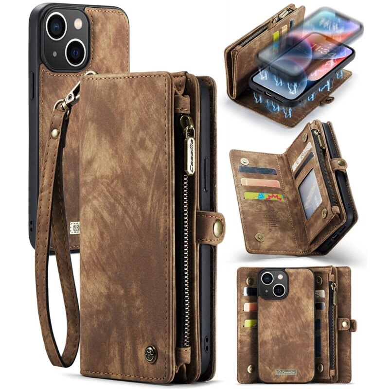 CaseMe Multi-slot Hoesje iPhone 15 Plus Bruin - Telefoonhoesje met plek voor extra veel pasjes - Pasjeshouder