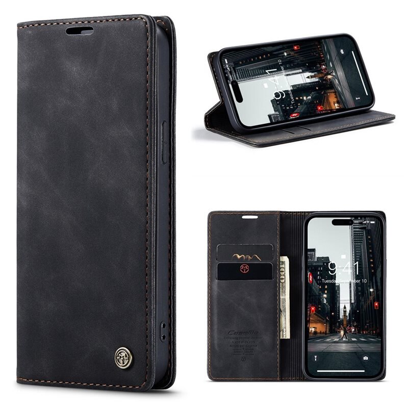 CaseMe Slim Bookcover Hoesje iPhone 15 Pro Max Zwart - Dun telefoonhoesje met pasjeshouder