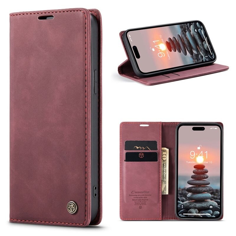 CaseMe Slim Bookcover Hoesje iPhone 15 Pro Max Rood - Dun telefoonhoesje met pasjeshouder