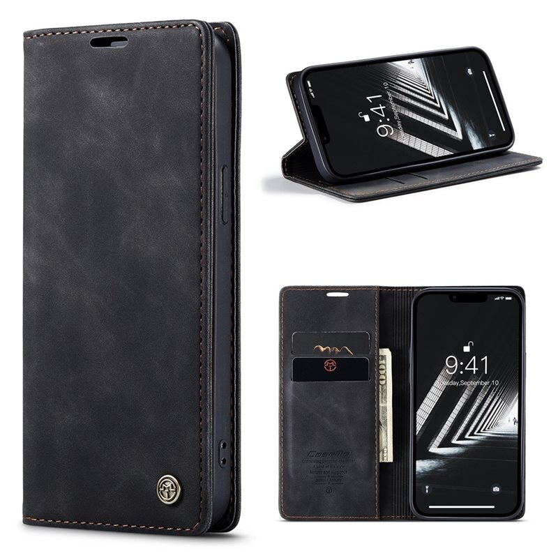 CaseMe Slim Bookcover Hoesje iPhone 15 Plus Zwart - Dun telefoonhoesje met pasjeshouder