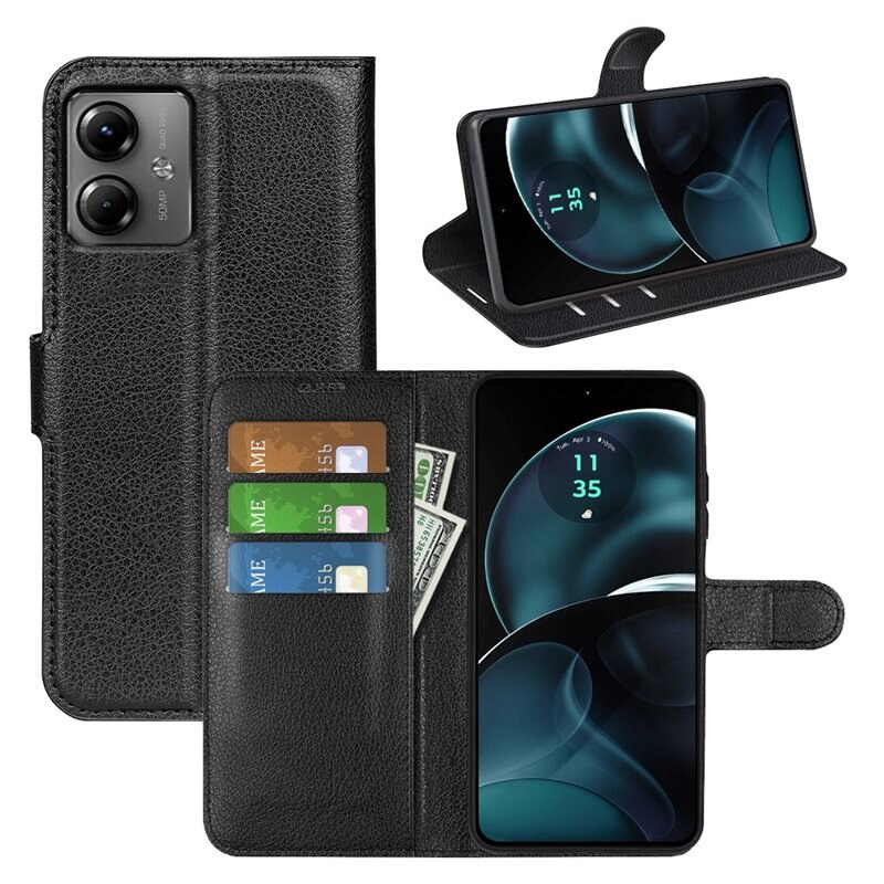 Motorola Moto G14 Smartphonehoesje Zwart - Portemonneehoesje met kaartvak en ingebouwde standaardfunctie