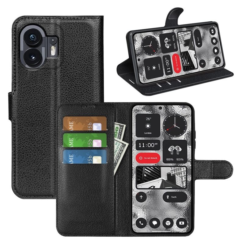 Nothing Phone 2 Smartphonehoesje Zwart - Portemonneehoesje met kaartvak en ingebouwde standaardfunctie