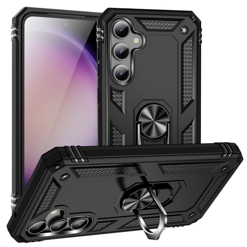Samsung Galaxy S23 FE Hybridcase Tech Ring zwart - Cool telefoonhoesje met ring voor betere grip