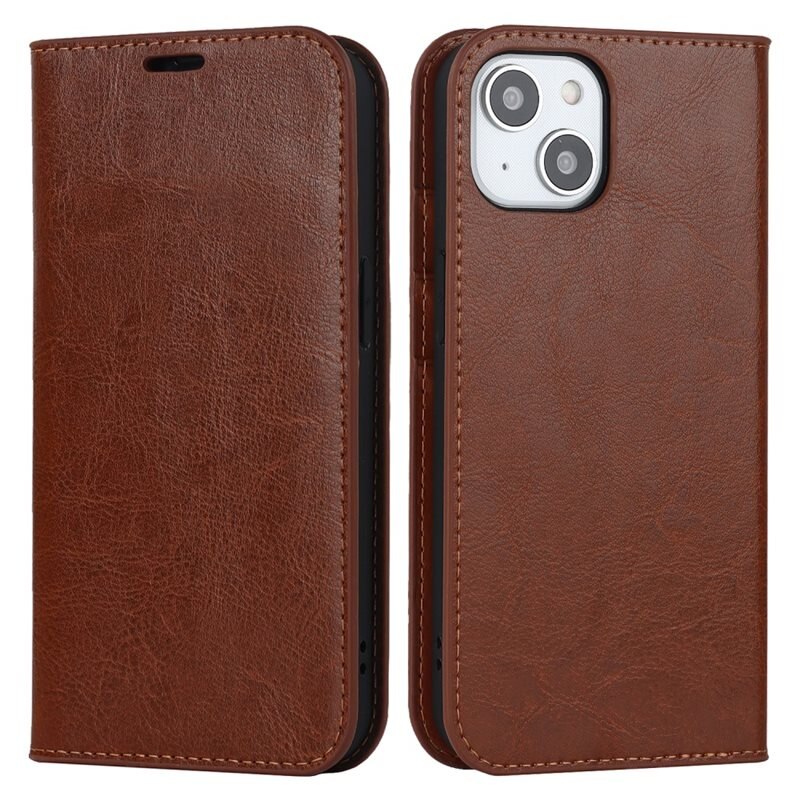 iPhone 15 Mobielhoesje Echt Leer Bruin - Dun hoesje met kaartvak en standaardfunctie