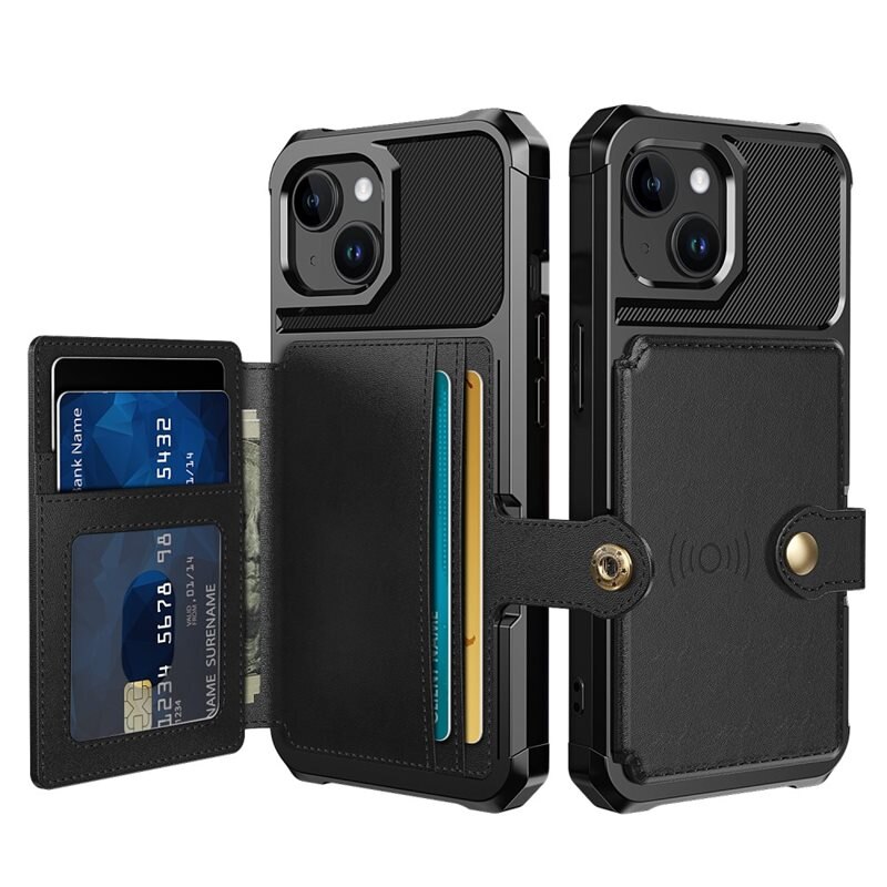 iPhone 15 Tough Multi-slot Hoesje Zwart - Beschermend hoesje met handig kaartvak in stoer design