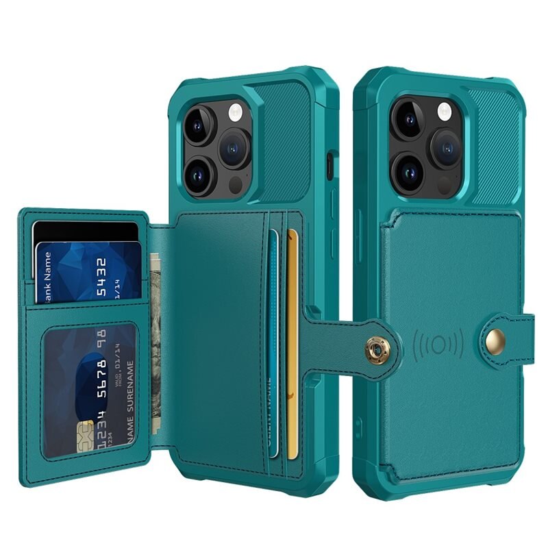 iPhone 15 Pro Tough Multi-slot Hoesje Groen - Beschermend hoesje met handig kaartvak in stoer design