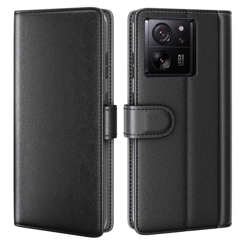 Xiaomi 13T Pro Echt lederen hoesje Zwart - Klassiek boekhoesje met plek voor briefgeld en pasjes