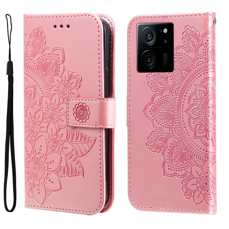 Xiaomi 13T Pro Leren Mandalahoesje roze - Hoesje met cameragat en uitschuifbare standaard