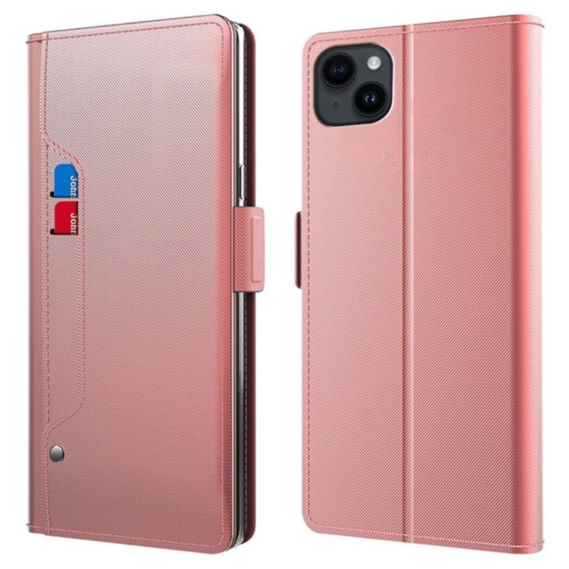 iPhone 15 Bookcover Hoesje met Spiegel Roze goud - Telefoonhoesje met plek voor pasjes en briefgeld