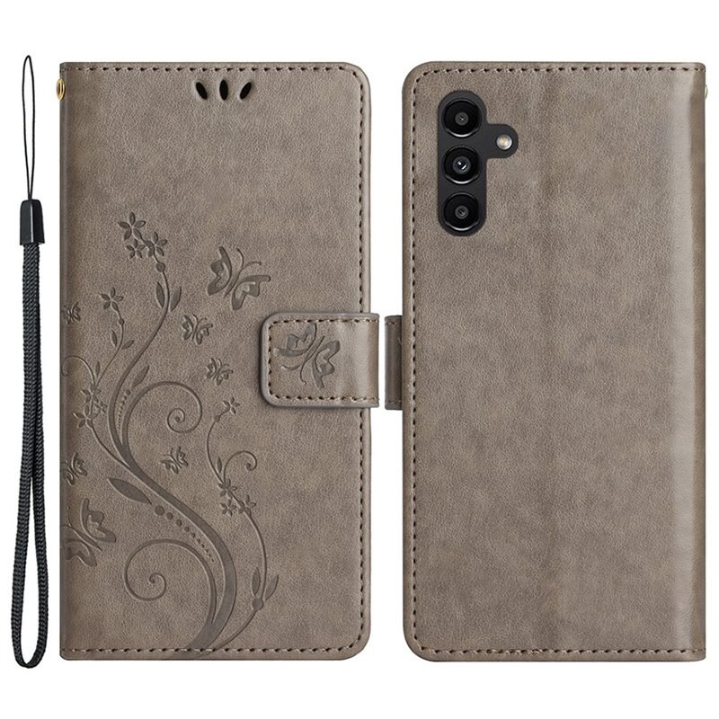 Samsung Galaxy A25 Leren vlinderhoesje Grijs - Mooi telefoonhoesje met patroontje