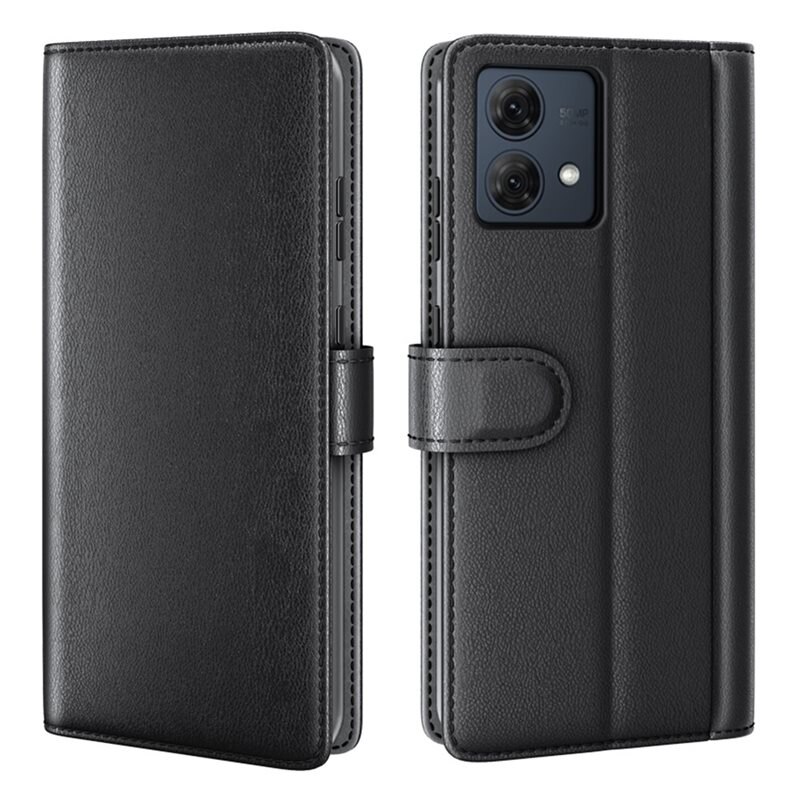 Motorola Moto G84 Echt lederen hoesje Zwart - Klassiek boekhoesje met plek voor briefgeld en pasjes