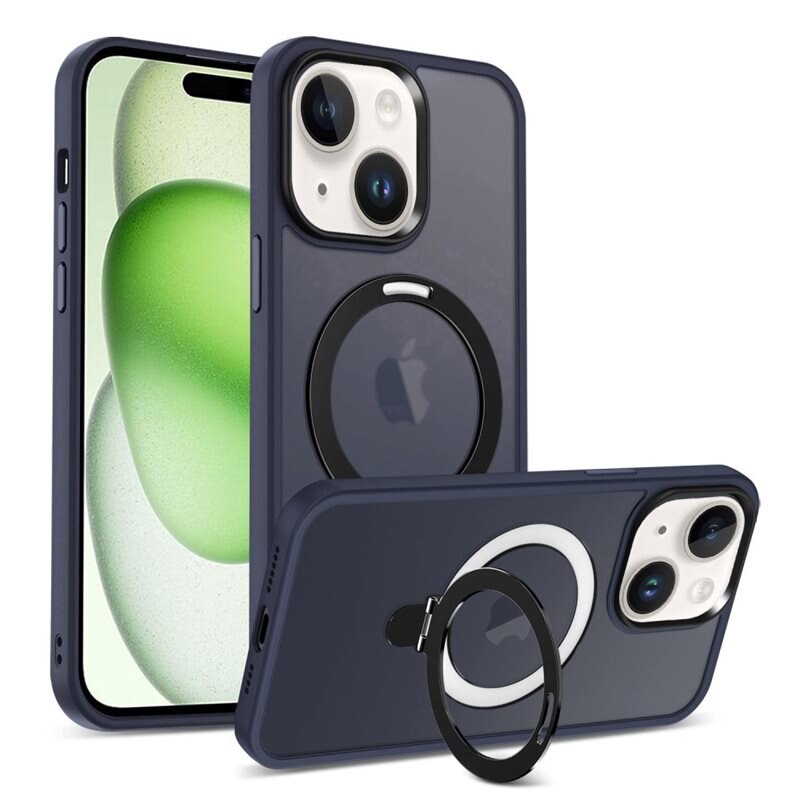 iPhone 15 Pro Max Hybridcase Magnetic Ring Blauw - Fraaie hoesje met uitklapbare magnetische ring