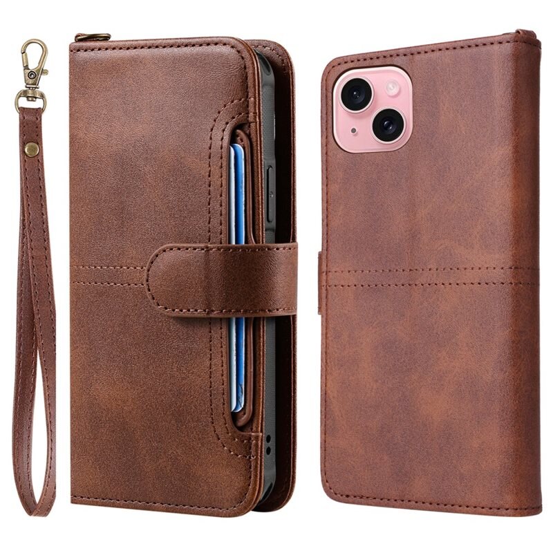 iPhone 15 Magnet Leather Wallet bruin - Boekhoesje met losse magneetcase