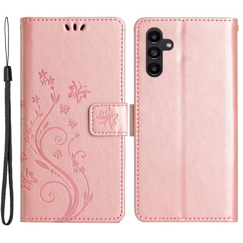 Samsung Galaxy A15 Leren vlinderhoesje Roze - Mooi telefoonhoesje met patroontje