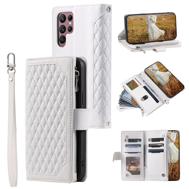 Samsung Galaxy S24 Ultra Portemonnee tas Quilted Wit - Telefoontasje dames