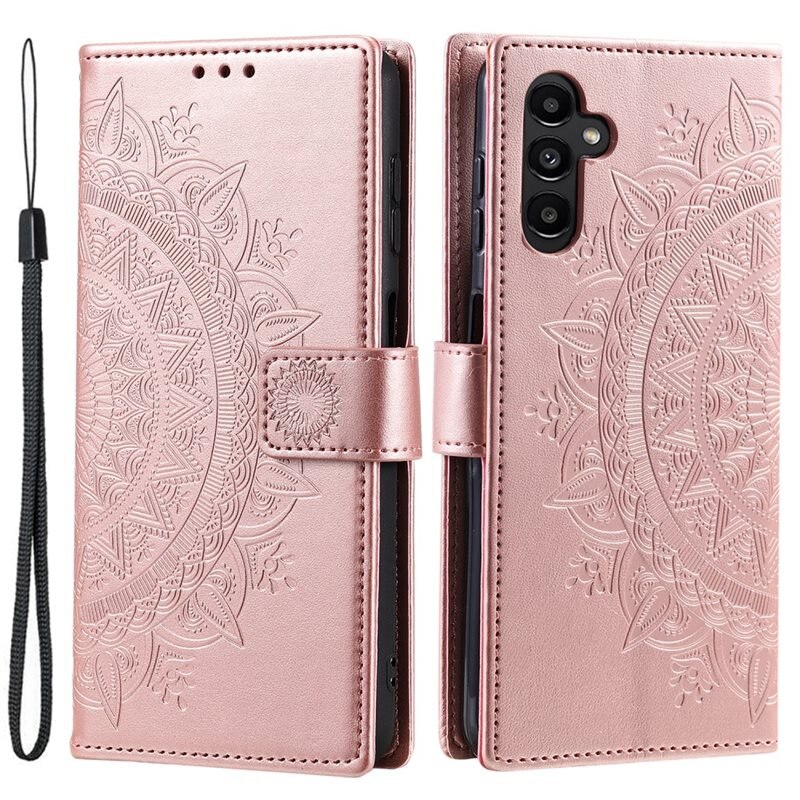 Samsung Galaxy S24 Leren Mandalahoesje rosé goud - Hoesje met cameragat en uitschuifbare standaard