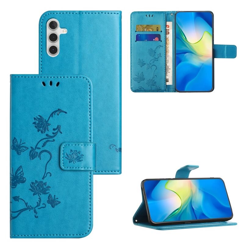 Samsung Galaxy S25 Leren vlinderhoesje Blauw - Mooi telefoonhoesje met patroontje